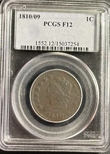 1810/09 Classic Head Large Cent 1c PCGS F12