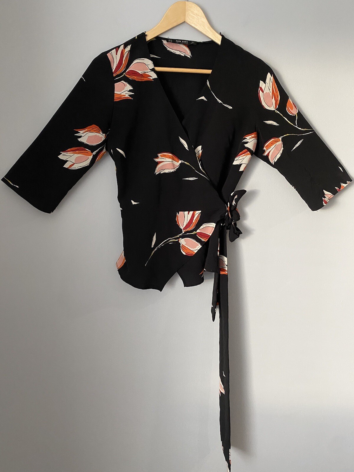 Zara Basic Collection Floral Wrap Blouse Women's … - image 1