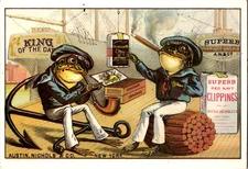 "AUSTIN, NICHOLS & CO." Tobacco Smoking Frogs "KING OF THE DAY" Postcard