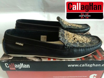 CALLAGHAN Women's Black Leather Plantar Loafer Shoe MADE IN SPAIN N°40-41 NEW