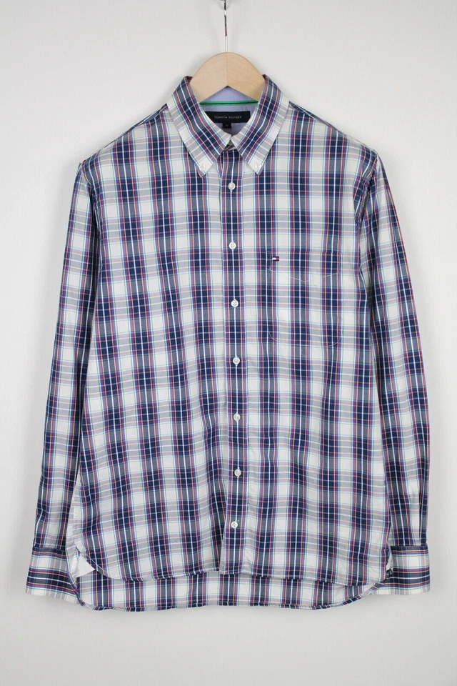 TOMMY HILFIGER | Mens Blue White Multi Casual Plaid Western Check Shirt | Medium Foto 2 de 4