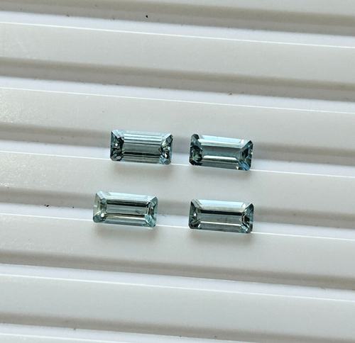 Natural Aquamarine 3x6mm Emerald Faceted Gemstones Wholesale Lot of 4 Pieces - Picture 3 of 4