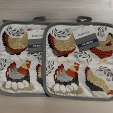 Lot Of 2 True Living Hens Chickens Gray/( gray/white/red/tan) cotton pot holders