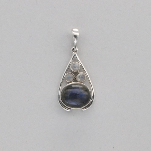 Natural, Genuine Oval LABRADORITE and Moonstone Pendant 925 STERLING SILVER #11e - Picture 4 of 4