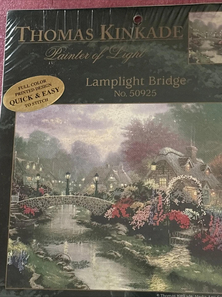 Thomas Kinkade 50925 LAMPLIGHT BRIDGE Embellished Cross Stitch Kit Candamar NIP - Image 2 of 4