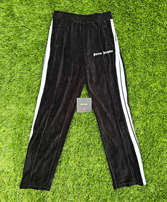 Palm Angels Men's Velour Track Pants Black/White Side Stripe Size M Trousers