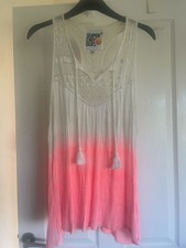 Superdry Womens Lace Vest Top Size M Cream Coral Sleeveless Tassel Summer Boho