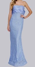 City Studio Women's Juniors Blue Strapless Glitter Lace Back Bow Dress Size 5/6