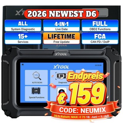 XTOOL D6 Profi KFZ Diagnosegerät Auto OBD2 Scanner EPB SAS DPF/GPF BMS Reset DE