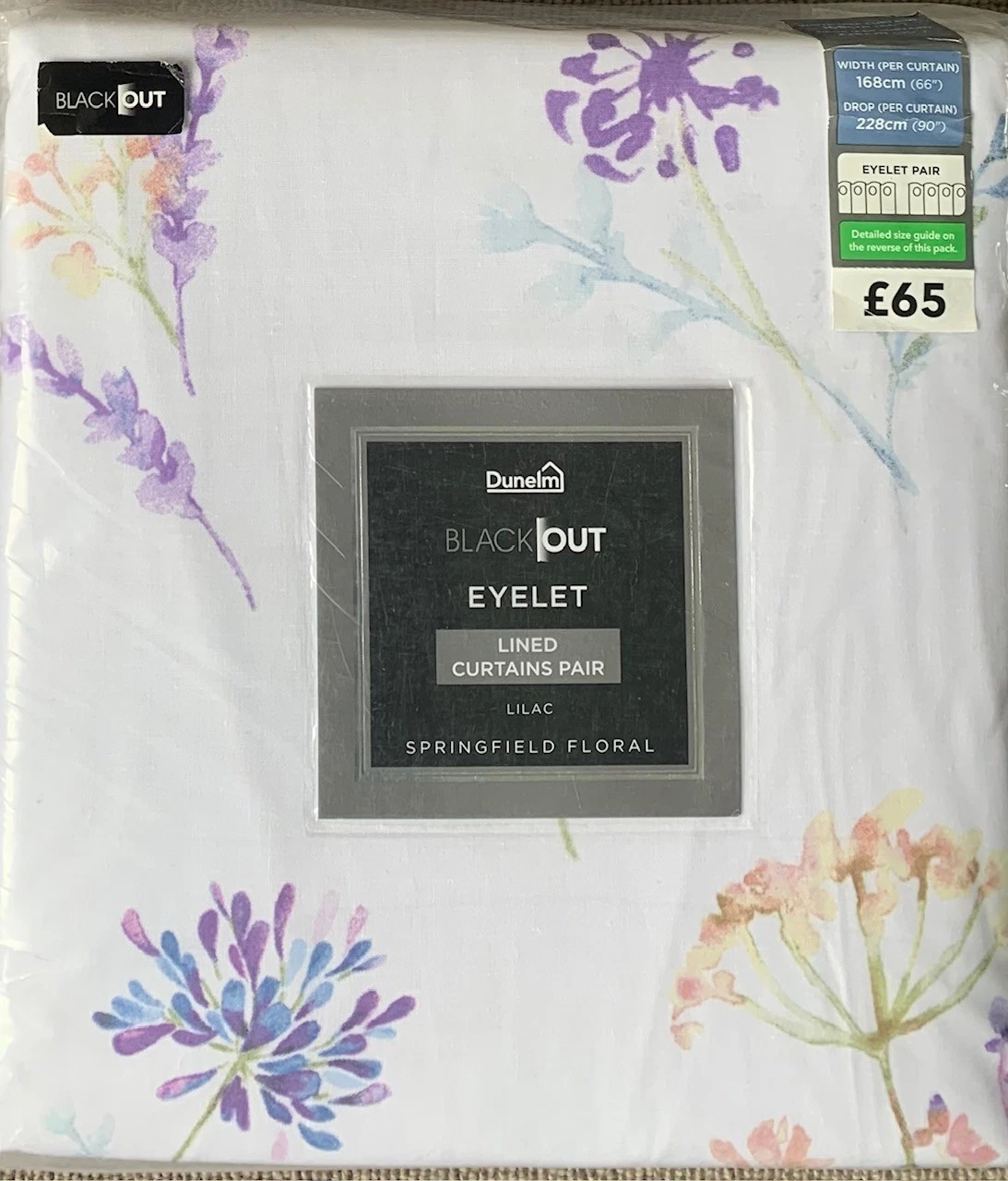 Dunelm Springfield Lilac Purple Floral Blackout Curtains 66"x54, 66"x72, 66"x90