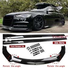For Audi A6 RS6 S6 Front Bumper Lip Splitter Body Kit Side Skirts Gloss Black US