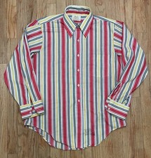 Vintage 1960s Arrow Kent Collection Sanforized White Red Stripe Shirt USA M/L