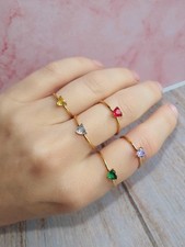 Gold Birthstone Rings 14k Plated Stackable Adjustable Waterproof Heart Jewelry