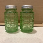 Vintage Uranium Vaseline Green Depression Glass Salt & Pepper Shakers