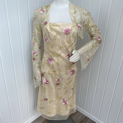 Libra Pale Gold Embellished Dress & Matching Bolero Mother Of The Bride Size 10