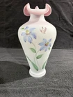 13"  Fenton**BLUE BURMESE "PURPLE PASSION FLOWERS" VASE**Honor Collection..1996