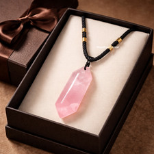 Rose Quartz Hexagonal Pendant Necklace Natural Heart Chakra Healing Pink Crystal