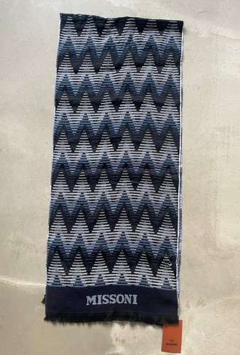Missoni Blue Zig Zag Scarf  Wool Blend Unisex Micro Fantasia Logo NWT Read Desc.