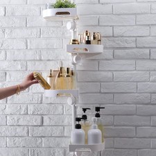 4-Tier Corner Shower Caddy Tension Pole Organizer - Adjustable Rustproof Meta...