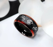 Black Unisex Adults Tungsten Native American Lion Minimal Wedding Ring - 8mm