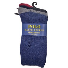 Polo Ralph Lauren Boys 3 Pair Socks Size 8-9.5 Crew Socks Blue Gray Maroon
