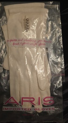 Vintage Aris Leather Gloves With Pearl Buttom Soze 6