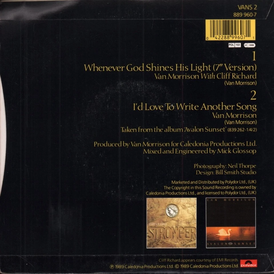 Van Morrison With Cliff Richard Whenever God Shines His Light 7" vinyl UK - Image 2 of 3