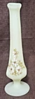 Vintage Fenton Custard Bud Vase Handpainted Floral Design Signed Pale Green