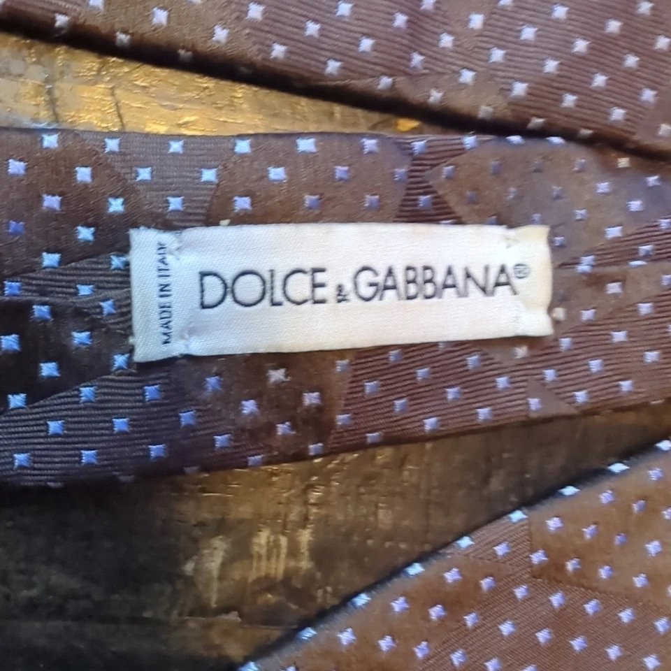 "Corbata de seda tejida Dolce&Gabbana marrón azul micro cuadrados 57x3,75""" Foto 3 de 4