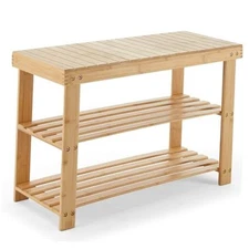 Shoe Rack Bench, 3-Tier Bamboo Entryway Storage Organizer, 286lb Wood