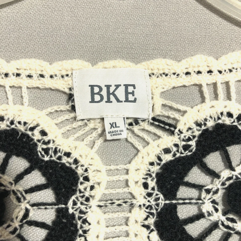 BKE крючком свитер женщин XL черный и кремовый цветы богемное - Изображение 2 из 4