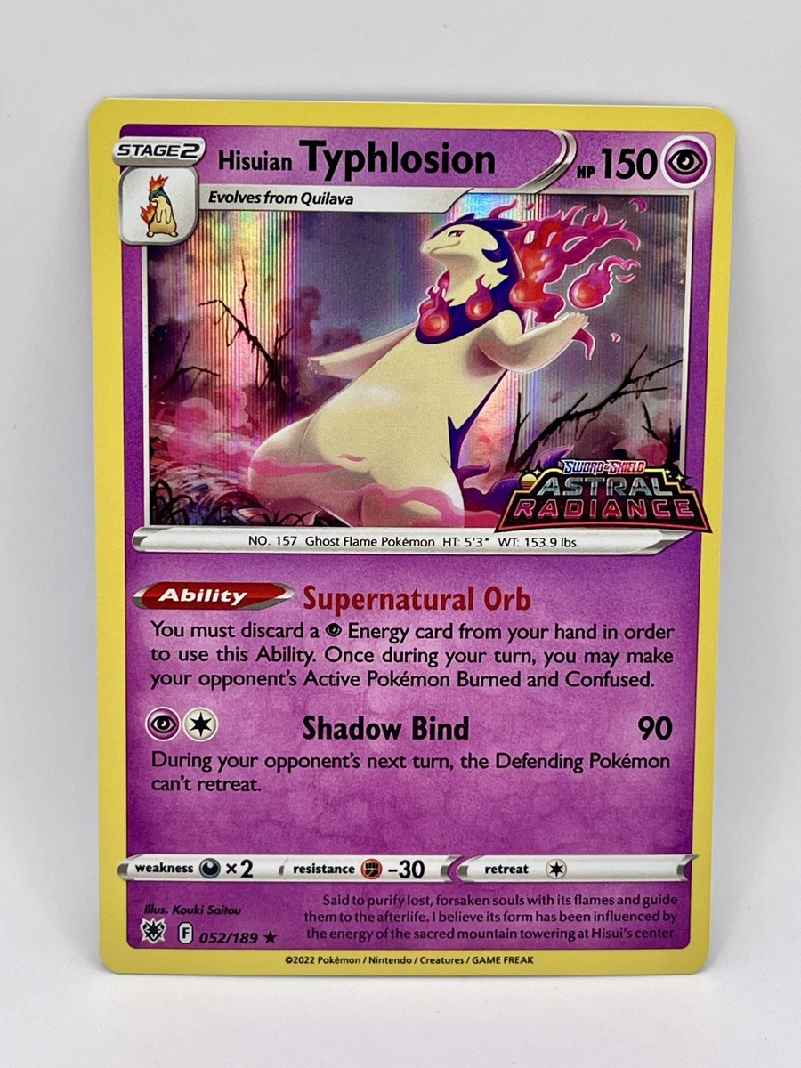 typhlosion pokemon card price Promo PTCGL Codes you may attach a R Energy card from your discard pile to 1 of your Benched Pokemon Hisuian Typhlosion - SWSH10: Astral