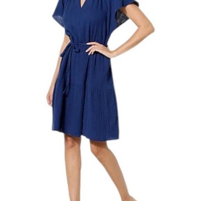Curations x Nicole Hickl Women's Tiered Gauze Dress Navy - Small