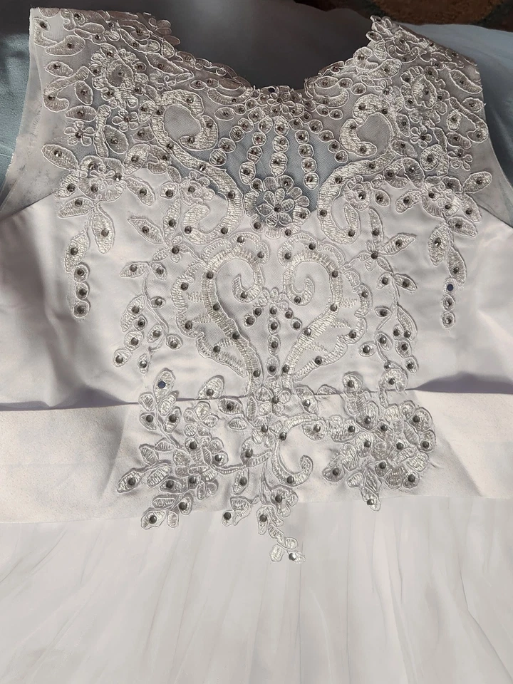 Vestido de niña flor de tul blanco formal, boda, comunión. Talla 12. Superposición de encaje Foto 3 de 4