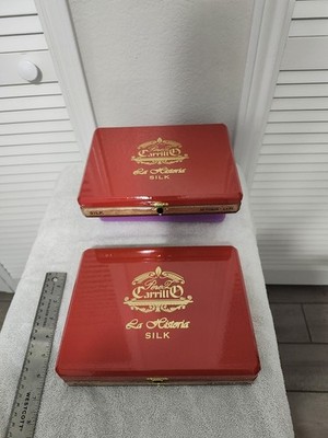 E.P. Carrillo La Historia SILK Red Wooden Collectible Cigar Box Lot of 2