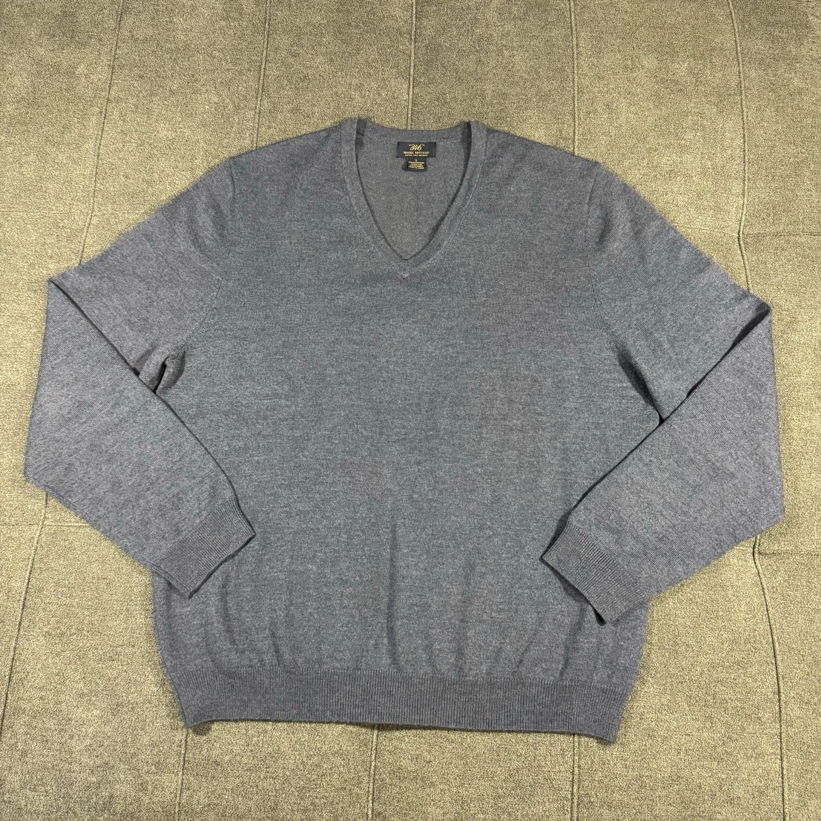 Brooks Brothers 346 Sweater Mens L Blue Merino Wool Blend V Neck Long Sleeve