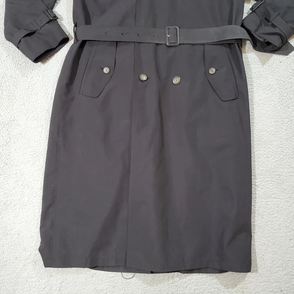 London Fog Trench Coat Mens 38R Black Double Breasted Belted Lined Rain Overcoat - Image 3 of 4