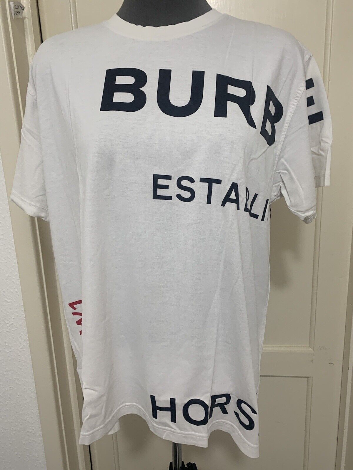 Burberry Ladies White Oversized Logo Print Cotton Jersey T Shirt Sz M ...