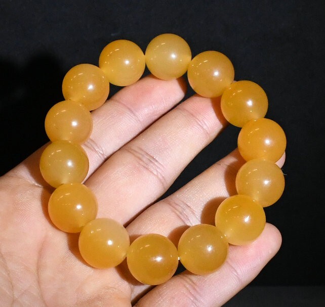10CM Natural Yellow Jade Carved Beads Bracelet Jewelry Chain