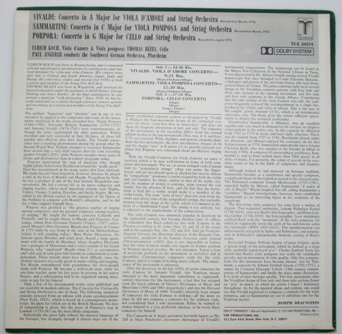 Vivaldi, Sammartini, Porpora string concerti (P. Angerer) Turnabout TVS 34574 nm - Picture 2 of 5