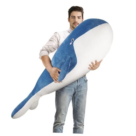 Whale Stuffed Animal Plush - Giant 59'' Soft Whale Body Pillow XX-Large Blue