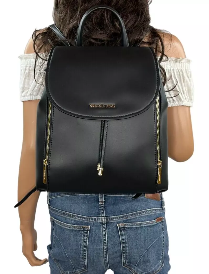 Michael Kors Phoebe Medium Backpack Drawstring School Bag Black Leather