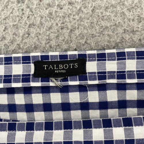 Top Talbots donna L Petite blu bianco occhiello gingham pizzo collo quadrato manica 3/4 - Foto 6 di 11