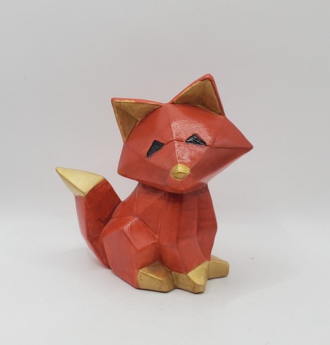 Geometric Fox Statue Oregami Style Ceramic Studio Made Red Gold 5" Tall - 第 1/12 張圖片