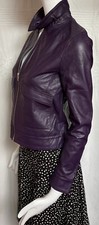 Women Jigsaw Purple Fitted Collared Jacket Zip Up Real Leather Size Uk 10