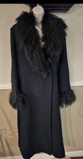 Montanaco Wool Blend Black Coat With Tibet Lamb Fur Collar, Cuffs. Sz M