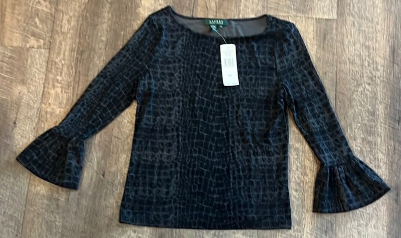 Womens NWT Lauren Ralph Lauren Black and Gray Top. Size XS