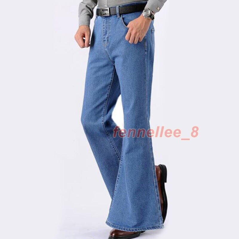 Men Bell Bottom Jeans Flared Denim Pants Retro 60s 70s Trousers