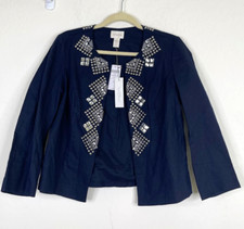 NEW Chicos Stud Embellished Linen Jacket Size 0 Blue Southwest Cowgirl Rodeo
