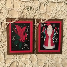 5 NEW Handcrafted Wooden Christmas Ornaments / Hang Tags SET1B